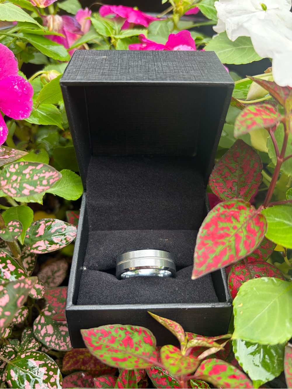Men's Black and Silver Stainless Steel Ring